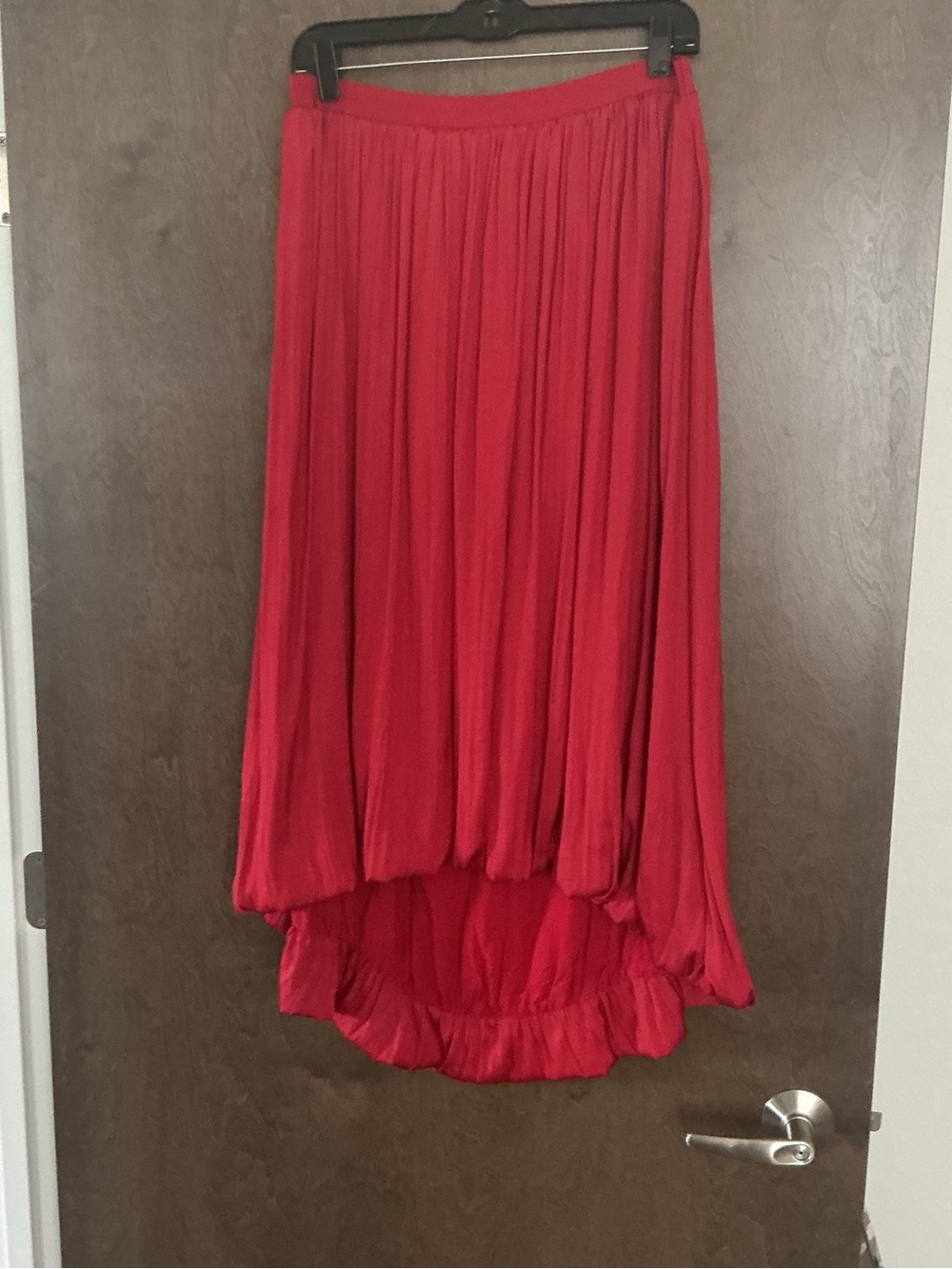 Red High-Low Flowing Pleated Skirt